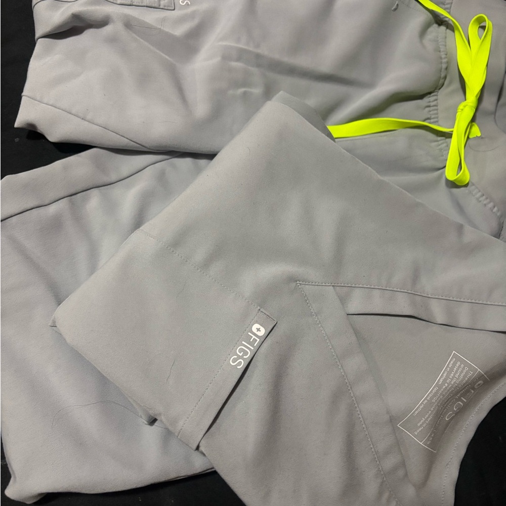 Figs Gray and Yellow Joggers with Neon Drawstring